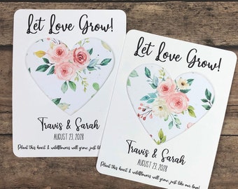 Let Love Grow Floral Heart Seed Paper Wedding Favor Cards (Set of 12) - Plantable Favors Recycled Paper - Eco-Friendly - 8 Design Options