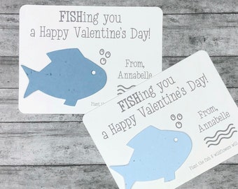 Fishing You a Happy Valentine's Day - Plantable Seed Recycled Paper Favor Cards (Set of 12) - Eco-Friendly Valentine's Day - Fish Theme