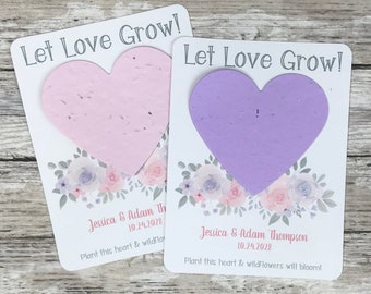 Let Love Grow! Plantable Heart Watercolor Flowers Favors (Set of 12) - 29 Colors Available - Seed Paper Wedding Favor Cards
