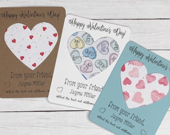 Happy Valentine's Day Seed Paper Heart Favor Cards (Set of 12) - Plantable Seeded Recycled Eco-Friendly