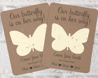 Butterfly Baby Shower Favors (Set of 12) - Plantable Seed Recycled Paper Thank You Favors - Birth Announcement - Our Butterfly is on Her Way