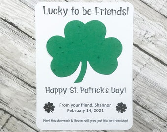 Lucky to be Friends St. Patrick's Day Plantable Seed Recycled Paper Favor Cards (Set of 12) - Eco-Friendly Shamrock - 29+ Colors Available