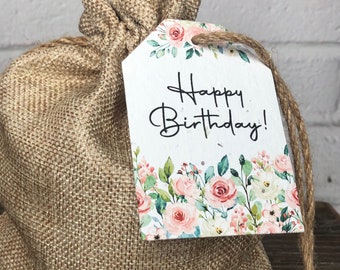 Floral Garden Gift or Favor Tags, Plantable Seed Paper Custom Tags Set of 24, Size 2.5" x 3.4", Birthday, Shower, Thank You