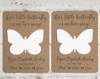 Butterfly Plantable Baby Shower Favors (Set of 12) - Seed Paper Thank You Favors - Birth Announcement - Our Little Butterfly is on Her Way