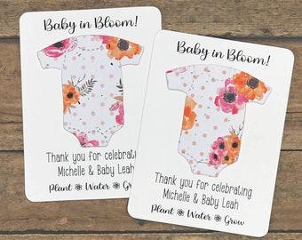 Pink & Orange Anemone Flowers Bodysuit Baby Shower Favors (Set of 12) - Plantable Seed Paper Favor Cards - Baby in Bloom - 9 Design Options
