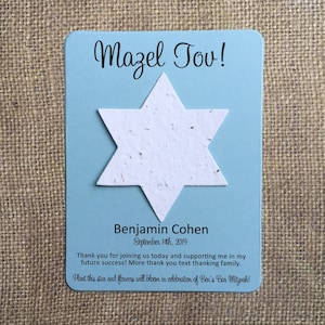 Star of David Bat Mitzvah or Bar Mitzvah Plantable Seed Recycled Paper Favors (Set of 12) - 3.75" x 5.25" Cards, 29+ Colors Available