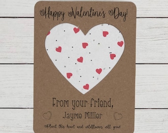 Happy Valentine's Day Seed Paper Heart Favor Cards (Set of 12) - Plantable Seeded Recycled Eco-Friendly