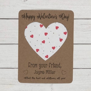 Happy Valentine's Day Seed Paper Heart Favor Cards (Set of 12) - Plantable Seeded Recycled Eco-Friendly