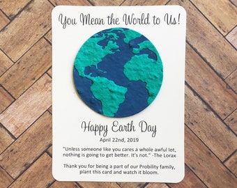 Earth Day Cards Plantable Globe Seeded Recycled Paper Favors (Set of 12) - Flat Personalized Cards, Business Promo Gift Client Thank You