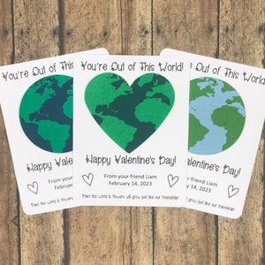 You're Out of This World Personalized Plantable Earth Valentine's Day Cards (Set of 12) - Eco-Friendly Globe w/ Seeds - Classroom Favors