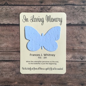 Butterfly Memorial Plantable Seeded Recycled Paper Favors - Set of 12 - Flat Favor Cards, 29+ Seed Paper Colors Available