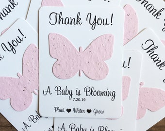 Butterfly Baby Plantable Seed Recycled Paper Shower Thank You Favors (Set of 12) - 3.75" x 5.25" Cards, 29 Seed Paper Colors