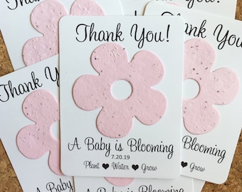 A Baby is Blooming Plantable Seed Recycled Paper Shower Thank You Favors (Set of 12) - Flat Favor Cards, 29 Colors - Flower