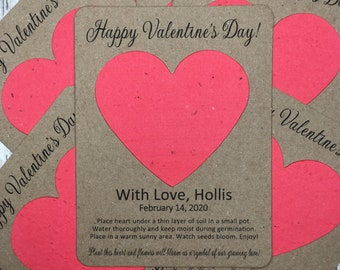 Happy Valentine's Day Plantable Seed Recycled Paper Favor Cards (Set of 12) - Flat Cards, 29 Colors Available - Eco-Friendly Green