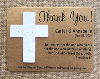 Rugged Cross Wedding Plantable Seeded Recycled Paper Bible Verse Rustic Favors Set of 12 - Flat Cards, 29+ Colors Available - Eco-Friendly