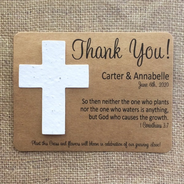 Rugged Cross Wedding Plantable Seeded Recycled Paper Bible Verse Rustic Favors Set of 12 - Flat Cards, 29+ Colors Available - Eco-Friendly