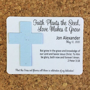 Faith Plants the Seed Poem Plantable Cross Seed Recycled Paper Baptism Favors (Set of 12) - Flat Favor Cards, 29 Colors, 1st Communion