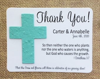 Cross Wedding Plantable Seeded Recycled Paper Bible Verse Favors Set of 12 - 3.75" x 5.25" Cards, 39 Colors Available