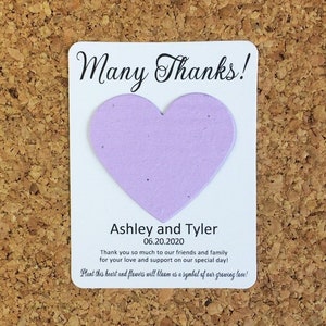 Many Thanks! Plantable Heart Seed Recycled Paper Wedding Favors (Set of 12) - Flat Cards, 28 Colors Available - Reception