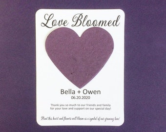 Love Bloomed Heart Plantable Seed Recycled Paper Wedding Favors (Set of 12) - Flat Favor Cards, 29 Colors Available - Reception