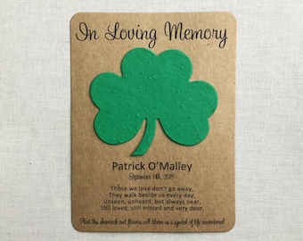 Celtic Shamrock Plantable Seed Recycled Paper Memorial Favors Set of 12 - 3.75" x 5.25" Cards, 29 Colors Available, Irish Blessing