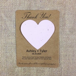 Rustic Heart &quot;Thank You!&quot; Plantable Seed Recycled Paper Wedding Favors (Set of 12) - Flat Favor Cards, 29 Colors Available - Reception