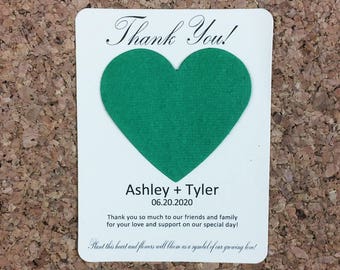 Thank You! Heart Plantable Seed Recycled Paper Wedding Favors (Set of 12) - Flat Cards, 29 Colors Available - Reception