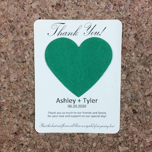 Thank You! Heart Plantable Seed Recycled Paper Wedding Favors (Set of 12) - Flat Cards, 29 Colors Available - Reception