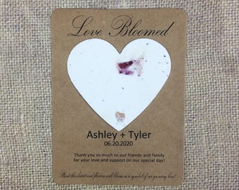 Love Bloomed Rustic Heart Plantable Seed Recycled Paper Wedding Favors Set of 12 - Flat Cards, 29 Colors Available - Eco-Friendly Reception