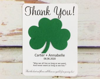 Celtic Blessing Plantable Shamrock Seeded Recycled Paper Wedding Favors Set of 12 - Flat Personalized Cards, 39 Colors Available - Reception