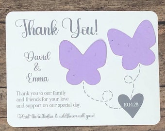 Butterflies Theme Wedding Favor Cards (Set of 12) - Eco-Friendly Plantable Seed Paper Favors - 29 Colors Available - Bridal Shower