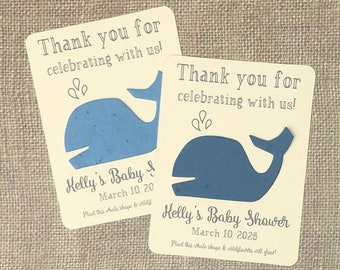 Whale Baby Shower Favors (Set of 12) - Plantable Seed Recycled Paper Flat Favor Cards, 29 Colors, Gender Reveal - Eco-Friendly Seeded