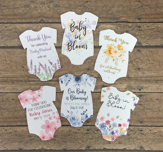 Seed Paper Baby Bodysuit Favor Cards - Plantable Wildflower Seeds Plantable Paper - Eco-Friendly Baby Shower Favors, Tags