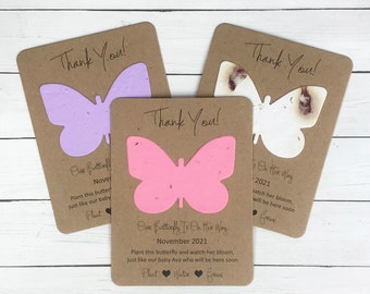 Butterfly Thank You Favors (Set of 12) Plantable Seed Paper Baby Shower Cards - Flat Favor Cards, 29 Colors - Recycle, Eco-Friendly Seeded