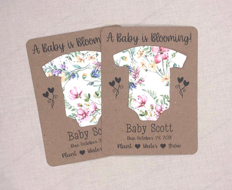 Meadow Wildflowers Bodysuit Baby Shower Favors Set of 12 Plantable Seed Paper Thank You Favors Baby is Blooming 8 Design Options imagem 1