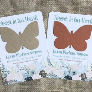 Butterfly Floral Memorial Plantable Recycled Paper Favors Set of 12 - 39 Seed Paper Colors Available - Forever in our Hearts - Earth Tone
