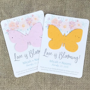 Love is Blooming Plantable Butterfly Watercolor Flowers Wedding Favors (Set of 12) - 28 Colors Available - Seed Paper Favor - Bridal Shower