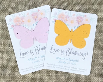 Love is Blooming Plantable Butterfly Watercolor Flowers Wedding Favors (Set of 12) - 29 Colors Available - Seed Paper Favor - Bridal Shower