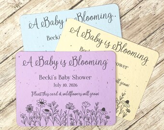 A Baby is Blooming Minimalist Wildflower Design Personalized Shower Favors (Set of 12) - Plantable Full Seed Paper Favor Cards