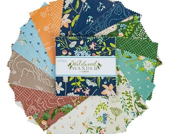 5-Inch Stacker "Wildwood Wander" Pre-cut Quilt Squares Fabric by Riley Blake - Katherine Lenius - Wildflowers, Owls, Mushrooms, Nature