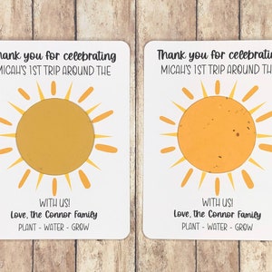 12 Sun Theme Plantable Birthday Party Favor Cards - First Trip Around the Sun - 1st Birthday - Seed Paper, Eco-Friendly