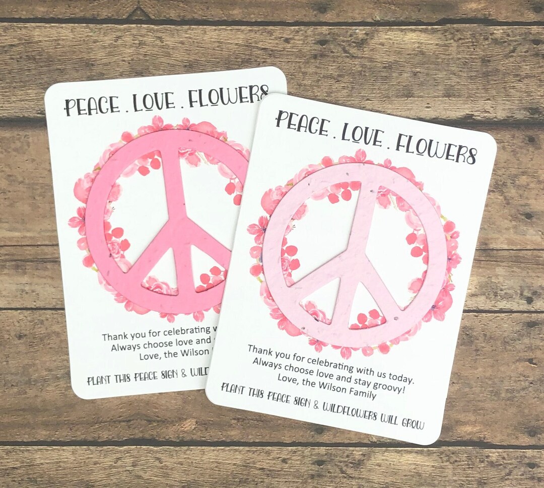 Pink Flowers Peace Love Flowers Plantable Seed Paper Favors set of 12