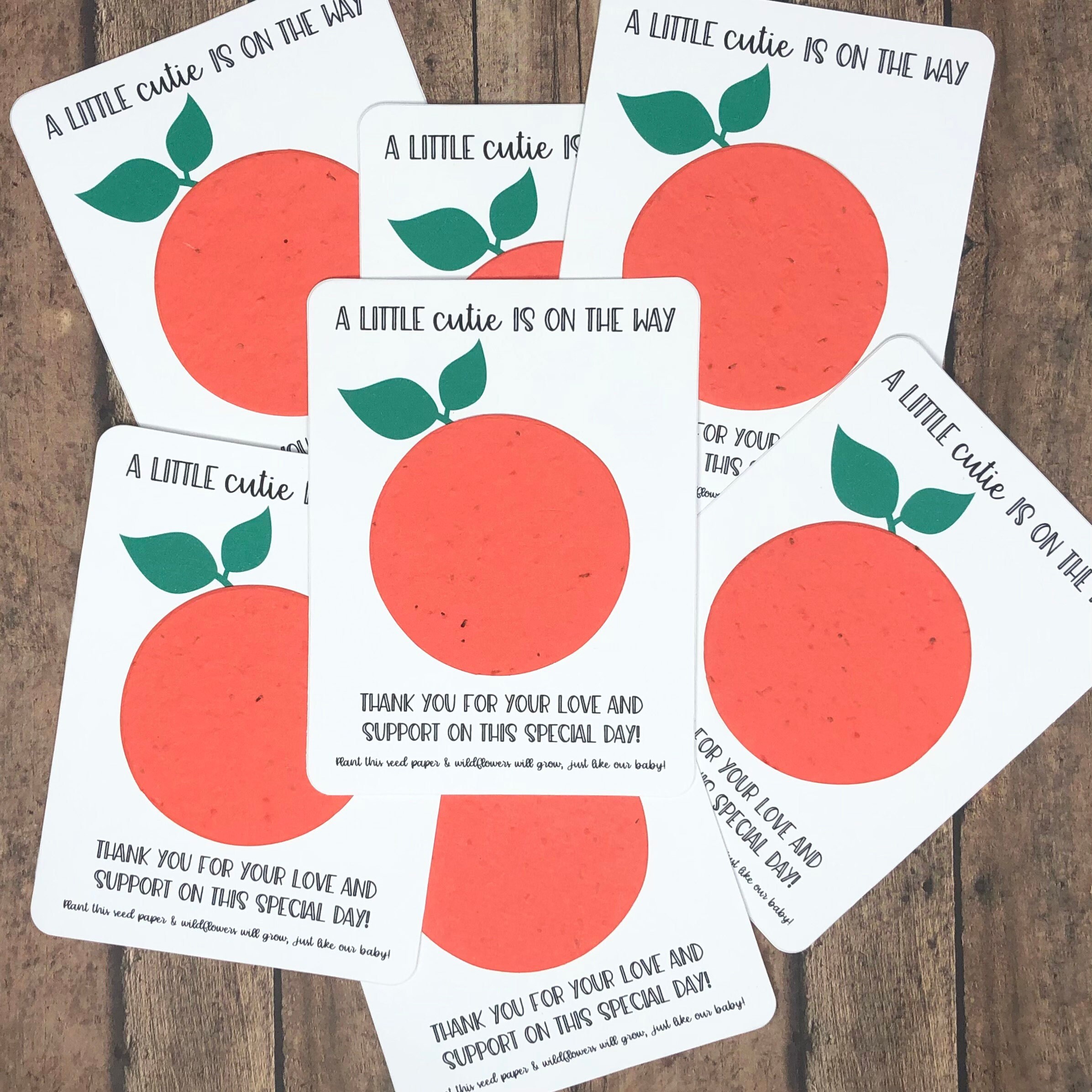 Orange Fruit Themed Baby Shower Favors (Set of 12) - Plantable Seed Recycled Paper Flat Favor Cards, 29 Colors - Eco-Friendly Seeded