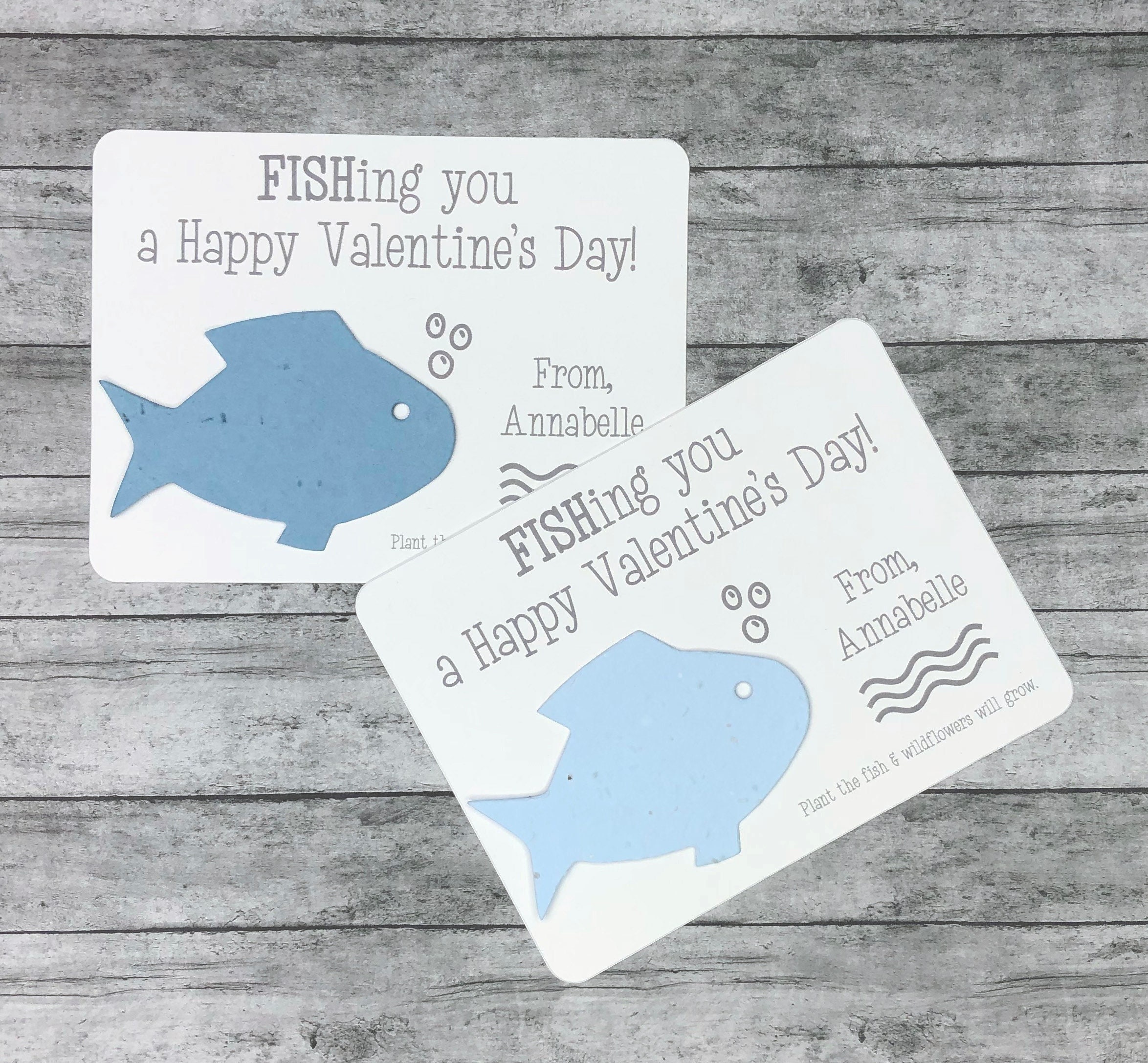 Fishing You a Happy Valentine's Day Plantable Seed Recycled Paper Favor  Cards set of 12 Eco-friendly Valentine's Day Fish Theme 