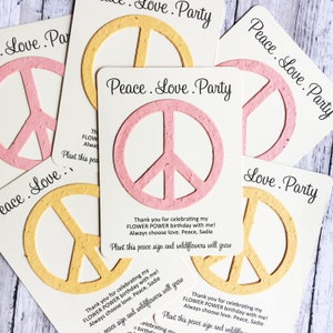 Peace Sign Birthday Favors Plantable Seed Recycled Paper (Set of 12) - Flat Favor Cards, 28 Color Options - Groovy Hippie