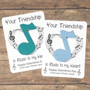 Music Note Valentine's Day Plantable Seed Recycled Paper Favor Cards (Set of 12) - Eco-Friendly Valentines - 29+ Colors Available - Musical