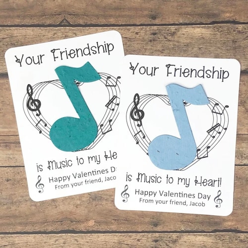 Music Note Valentine's Day Plantable Seed Recycled Paper Favor Cards (Set of 12) - Eco-Friendly Valentines - 29+ Colors Available - Musical