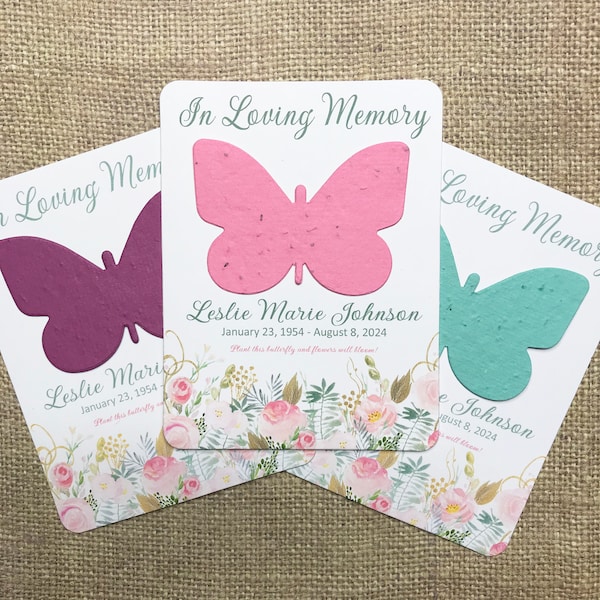 Butterfly Gardens Memorial Plantable Seed Recycled Paper Favors (Set of 12) - 3.75" x 5.25" Flat Favor Cards, 29 Colors Available