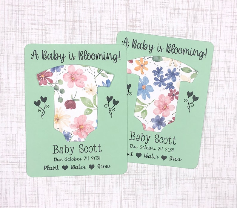 Meadow Wildflowers Bodysuit Baby Shower Favors Set of 12 Plantable Seed Paper Thank You Favors Baby is Blooming 8 Design Options image 6