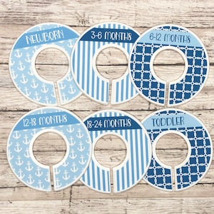 Blue Nautical Design Round Clothing Size Closet Dividers - Baby and Toddler Sizes - Blue Anchor Seersucker Stripes Baby Boy Sizes